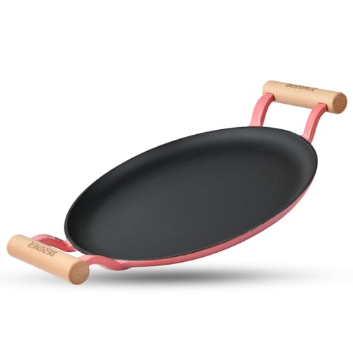 Image of BERGNER Excalibur Lightweight Cast Iron Dosa Tawa 30cm, Double Sided Sturdy Handle, Non-Stick Coating, PFAS Free, Perfect Heat Distribution, Elegant Design - Induction Compatible (Pink)