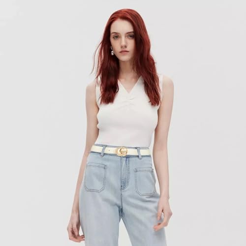 Image of Women's Fashion Classic Metal Buckle Leather Belt with Jeans Dress