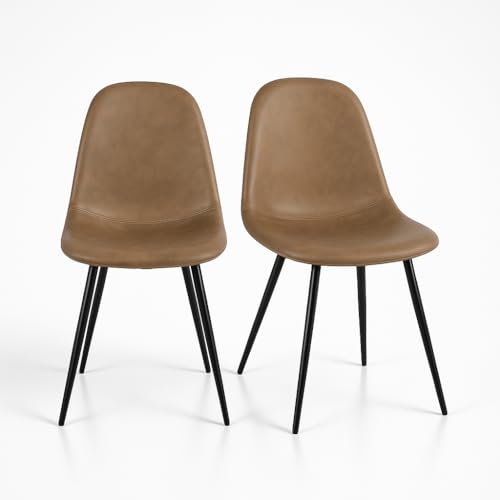 Homy Casa Modern Faux Leather Dining Chairs Set of 2 – Armless Upholstered Side Chairs with Sturdy Metal Legs – Stylish Brown Seating for Kitchen & Dining Room, Brown