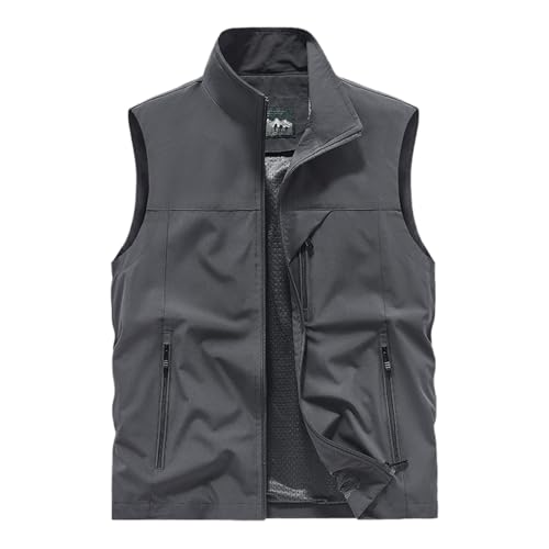 Sommerweste Herren Leicht Outdoor Weste Sommer Ohne Ärmel Jagdweste Camping Arbeitsweste Atmungsaktiv Sport Multifunktionsweste Dünne Softshelljacke mit Taschen (Grey, XXXXXL)