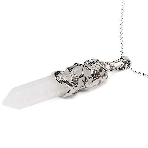 Pinhan - Collar con colgante de chakra, diseño de dragón antiguo, con piedra de cuarzo sintético, cristal blanco