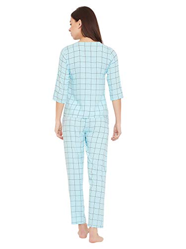 Image of Clovia Women's Rayon Classy Checks Printed Button Shirt & Pyjama Set