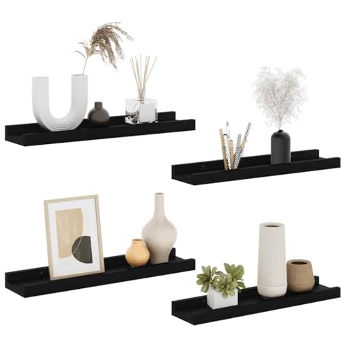 Étagères murales noires lot de 4 étagère en bois MDF 40 cm rangement salon et chambre - 5