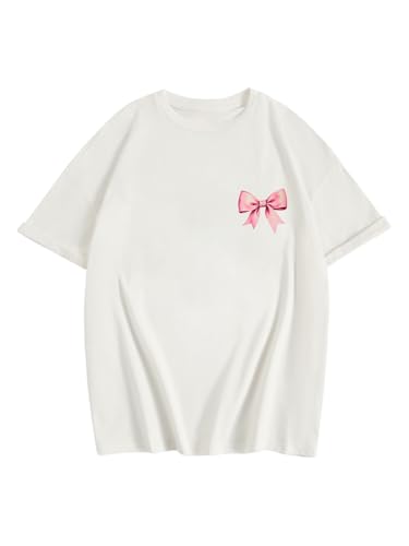Verdusa Girl's Graphic Tees Cute Bow Cherry Print Short Sleeve T Shirts Oversized Tee Tops2