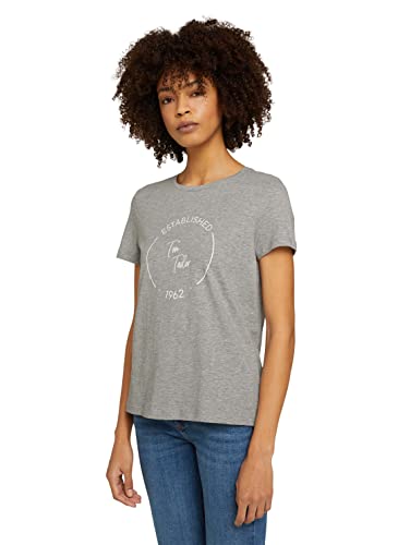 TOM TAILOR Damen Basic T-Shirt mit Print 1032050, 11282 - Silver Grey Melange, M – Ansicht 1