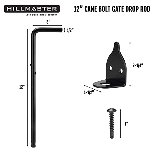 Image of HILLMASTER 12 inch Heavy Duty Cane Bolt Gate Drop Rod for Wood Fence, Steel Drop Bolts Cane Bolt Hardware for Wooden Gater and Holding Doors, Black Finish,2 Pack