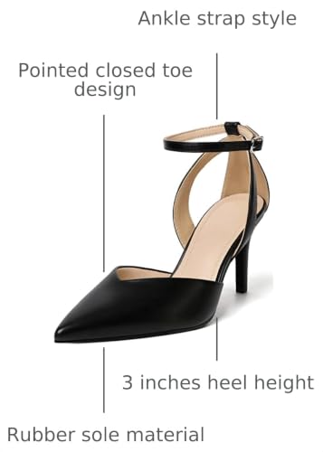Image of RIBONGZ Block Heels for Women Closed Pointed Toe Heeled Slingback Chunky High Heel Ankle Strap Pumps Patent Leather Comfort Dressy Shoes for Work Party Prom Wedding Bridal Dress
