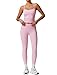 Womens Workout Sets Two Piece Seamless Stretch Cross Back Tank Top Matching Tummy Control High Waist Leggings Set 2 Piece For Women Gym Yoga Active Wear Outfits Athletic Work Out Clothes Pink S
