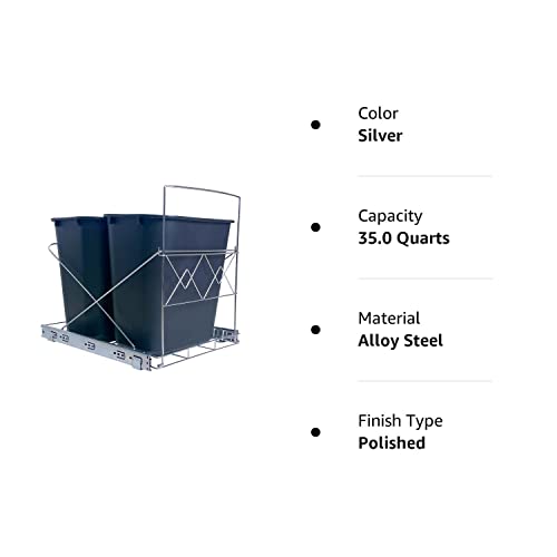 Double 28-Quart Pull-Out Trash Can Under Cabinet, Sliding Cabinet Trash Can Pull Out Kit For 18-Inch Wide Cabinets, Slide-Out Dual Trash Can Rack For Kitchen Cabinets, Garbage Can Not Included #TOP7