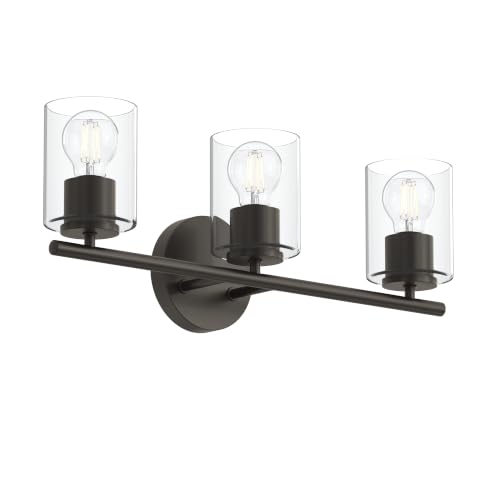 Image of Progress Lighting Replay 22 Inch 3-Light Vanity Light, Transitional, Antique Bronze with Clear Glass Shades, (7.875 inch H x 22 inch W x 6 inch D), P300583-020