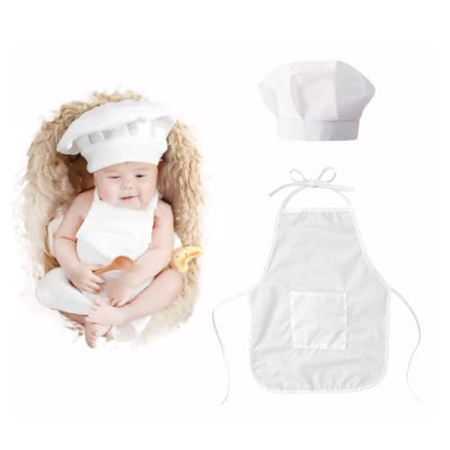 Image of 2 PCS Newborn Photography Props for 3-6 Months, Chef Hat and Apron Photo Props Costume for Photoshoots Posing Photo