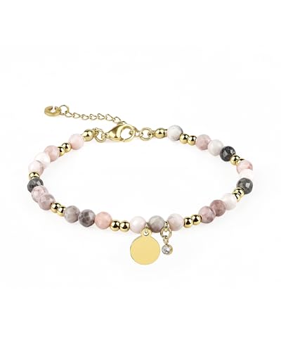 RUBY Edelstein Armband Damen – 4mm facettiertes Naturstein Armband, Perlenarmband aus wasserfestem Edelstahl & 14K vergoldet (16+3cm), in Holzbox, Schmuck Geschenk für Frauen