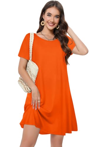 Image of Summer Dresses for Women Casual Tshirt Short Sleeve Floral Sundress Beach Cover Ups with Pockets 2026