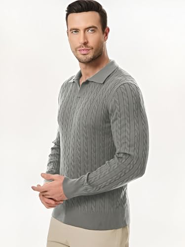 Image of TYSORT Men's Cotton Full Sleeve Collar Polo Sweater for Men, Cable Knitted Sweaters for Men