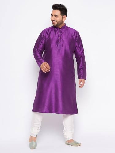 Image of Vastramay Plus Men's White Silk Blend Kurta Pyjama Set VPLUSMKWH001nPBL 44 | Independence Day