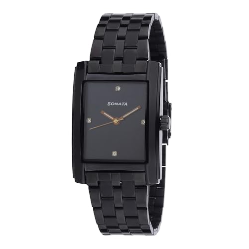 Image of Minimalist Square Quartz Analog Black Dial with Black Strap Watch for Men's & Boys