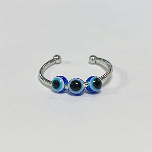 COLORFUL BLING Set Spiral Anxiety Adjustable Evil Eye Bead Spinner Finger Stackable Joint Knuckle Ring Rotate Freely Jewelry Inspirations Fidget Stress Jewelry Turkish Amulet Protection2