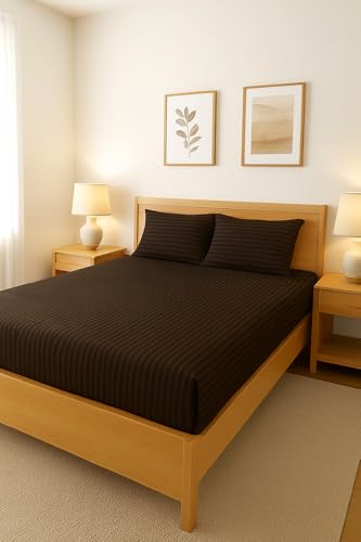 Image of Premium Coffee Microfiber Fitted Bedsheet for Queen Size Double Bed (72x72 inches) with 6-inch Drop and 2 Pillow Covers - 140 TC