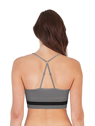 Reebok Women's Bra - Seamless Performance Longline Cami Bralette (2 Pack), Size Medium, Black/Shark Skin Grey #TOP1