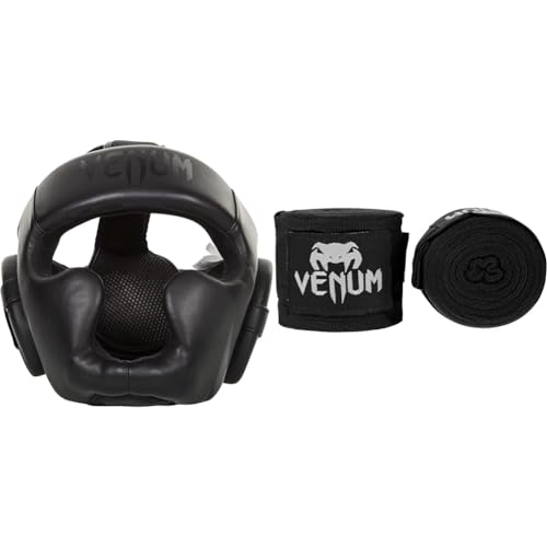 Venum Unisex Baş koruması Challenger 2.0 Kopfschutz, Schwarz/Matt, Einheitsgröße EU & Kontakt Boxbandagen - Schwarz - 4 M