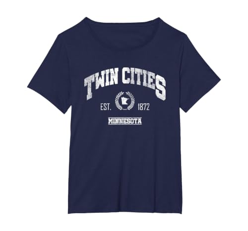 Twin Cities MN | Minnesota Throwback Sports T-Shirt, Women's Plus, Navy Blue, 1X