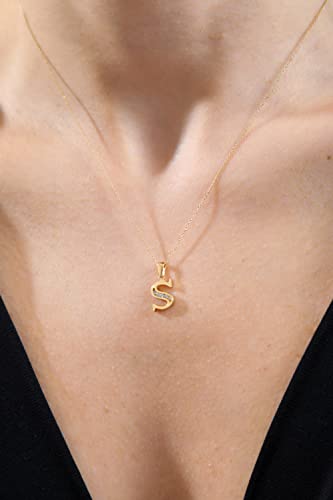 100% 14k Real Gold Necklace for Women with Zirconia Diamond | Dainty Charm Alphabet Name Letter Initial Necklaces for Women & Girls | Pendant Jewelry for Her | Birthday Gifts, | 18''4