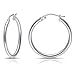 Hoops & Loops Sterling Silver 2mm High Polished Round Hoop Earrings, 30mm