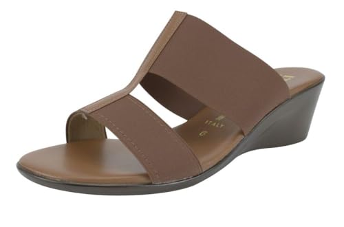 ITALIAN Shoemakers Sadey Women's Wedge Sandals, Tobacco Brown, Slip-On Comfort Slides