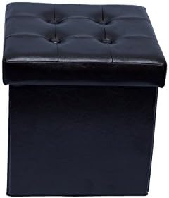 Fsobellaleo Collapsible Faux Leather Folding Storage Ottoman Shoe Chest Black 15"x15"x15"