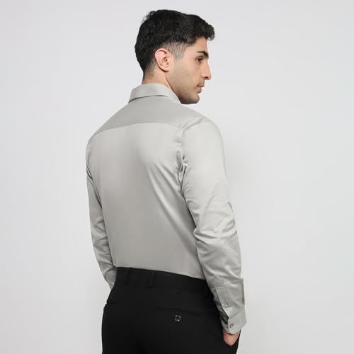 Image of Raymond Men Slim Fit Solid Pattern Pure Cotton Semi Cutaway Collar Full Sleeve Formal Shirt