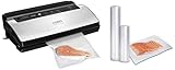 CASO VC 250 Vakuumierer doppelte Schweißnaht 30 cm, mit Folienbox, Cutter und Schlauch & Profi- Vakuumfolien Set 1 / Folienbeutel: 50x 20x30cm, Folienrolle: 1x 20x600cm, 1x 30x600cm 150µm