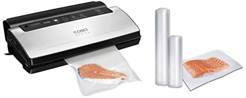 CASO VC 250 Vakuumierer doppelte Schweißnaht 30 cm, mit Folienbox, Cutter und Schlauch & Profi- Vakuumfolien Set 1 / Folienbeutel: 50x 20x30cm, Folienrolle: 1x 20x600cm, 1x 30x600cm 150µm
