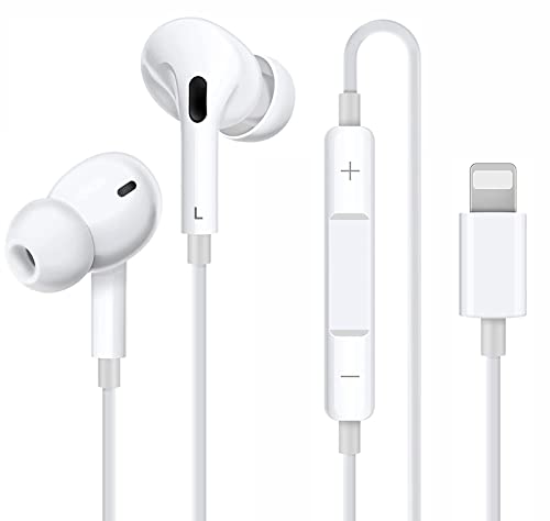 p o k l o k Earphones for iPhone, Wired with Microphone, Heavy Bass, Remote & Volume Control, Compatible with iPhone 14/13/12/11/SE/X/XS/XR/XS Max/8/7/iPad/iPod, White
