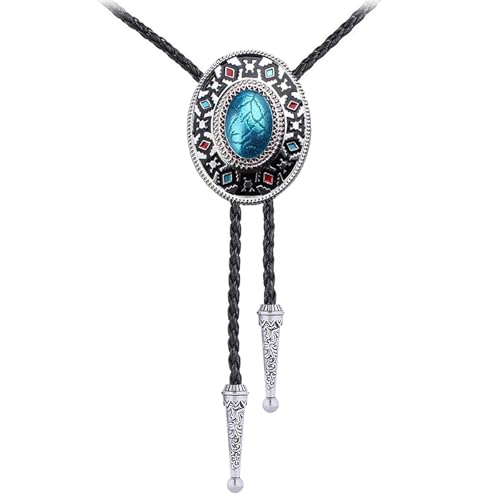Image of Jeilwiy Bolo Tie for Men Western Cowboy Tie Necklace Gold Bolo Tie Leather Necktie Halloween Tie Accessories for Women