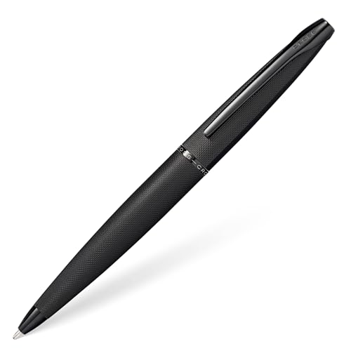 CROSS ATX Refillable Stainless Steel Ballpoint Pen with Diamond Pattern, Medium Ballpoint, includes Premium Gift Box and Black Cartridge, 1 Pack, Metallic Black