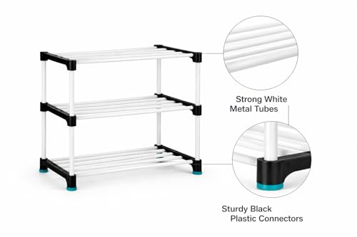 Image of PlexEnt 3 Tier Foldable & Stackable Shoe Rack Organizer for Home Storage | Space Saving Plastic Shoe Stand for Bedroom, Entryway & Closet | Lightweight Durable Multipurpose Shoe Storage Shelf (3)