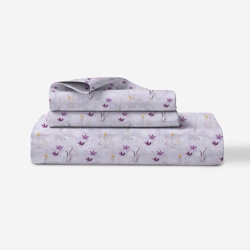 Image of LINENWALAS 100% Cotton Bed Sheet for King Size Bed, Floral Printed King Bedsheet with 2 Pillow Covers | 210 TC Soft, Breathable, Luxury Bedsheet (Haze of Lavendor, 108 x 108 Inches)