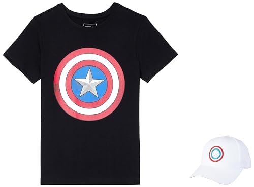 Image of Amazon Brand - Symbol Boy's Original Marvel /Captain America /Avengers 100% Soft & Pure Cotton Short Sleeve T-Shirts & Cap Combo Packs