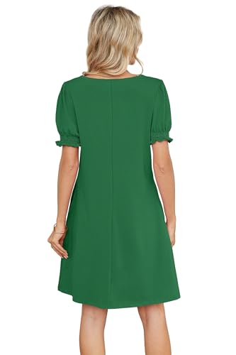 Image of RUMIA Summer Dresses for Women 2025 Casual Cute Square Neck Puff Short Sleeve Dress with Pockets