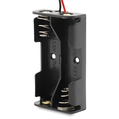 Portapila Plano AA, Soporte de Batería LR6, Caja para Pila AA LR6, Incluye Cable de 200mm, Voltaje Total: 3V (1.5V por Pila), Apto para 2 Pilas Lr6 (FR6, HR6, LR6)