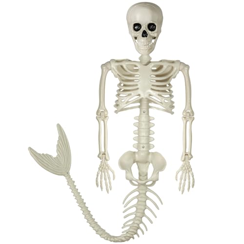 Pipilily 38 Inches Halloween Mermaid Skeleton 1Pc Skeleton Mermaid with Posable Movable Jonints and Soft Tail for Halloween Decoration Decor Spooky Scene Party Favors