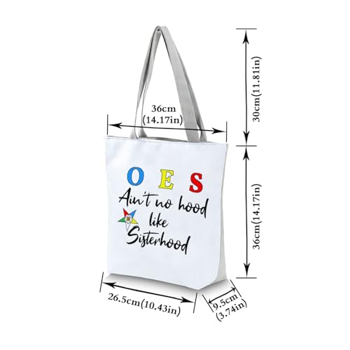 Bolso tote con cierre de cremallera OES 'Ain't No Hood Like Sisterhood', estampado con estrellas coloridas, para mujer, regalo de cumpleaños o hermandad (blanco) miniatura 4