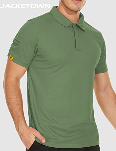 Jacketown Polo Shirts For Men Tactical Polo Moisture Wicking Golf Shirts Lightweight Athletic T-Shirt A-Green #TOP1