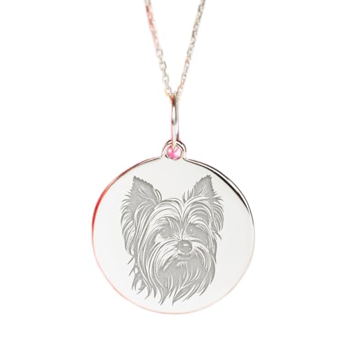 Collier pendentif pièce gravée Yorkshire Terrier argent 925 anti-ternissement