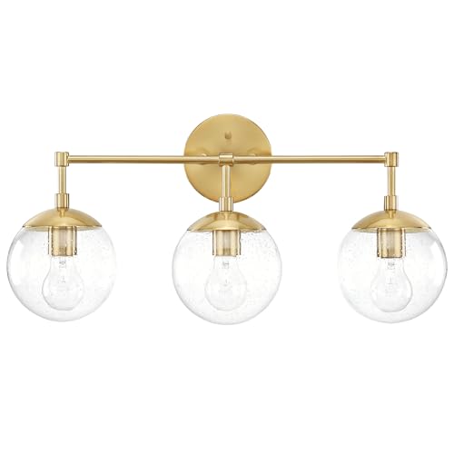 Image of Design House Gracelyn 3-Light Dimmable Bathroom Vanity Light, Seeded Glass, Satin Gold, 24.03 in W x 8 in D x 11.65 in H, 588889-SG | Dimmable, , Wall Mount, Contemporary /Modern, Steel, Lighting, 588889-SG