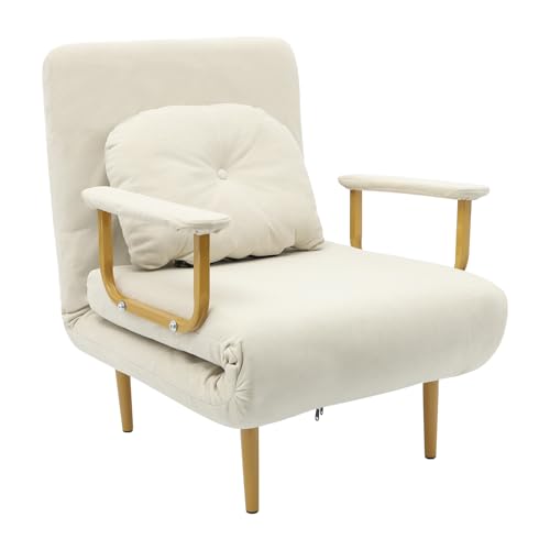 trggvvrt Convertible Sofa Bed, 2 in 1 Folding Sleeper Chair Bed, Futon Sofa Bed Chair with Adjustable Backrest for Small Spaces, Office, Apartment(Off-White)