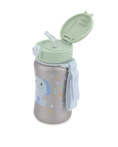 Image of Skip Hop Toddler Sippy Cup with Straw, BPA-Free, Holds 12 oz. Stainless Steel Straw Bottle, Besties Squad, Elephant