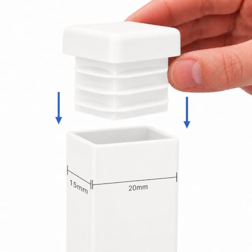 Image of (Pack of 10) Rectangular Plastic Plugs 19 /32 inch x 25 /32 inch (15 x 20 mm), Matt Tube Inserts, Fence Post Caps, Pure White RAL 9010
