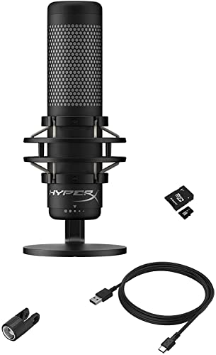 Image of HyperX QuadCast S - RGB USB Condenser Microphone for PC, PS4, PS5 and Mac, Anti-Vibration Shock Mount, 4 Polar Patterns, Pop Filter, Gain Control, Gaming, Streaming, Podcasts, Kwalicable Micro SD Card