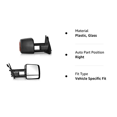 Perfit Zone Towing Mirrors Replacement Fit For 2007-2017 Tundra, Sequoia, Power Heated ,W/Amber Signal,Black (Pair Set) #TOP4